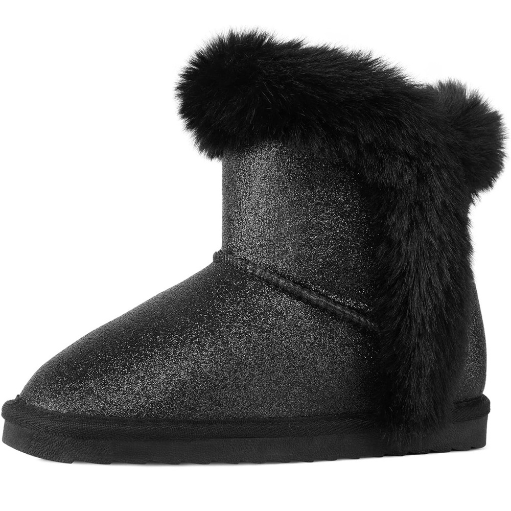 K Komforme Girls Snow Boots Fur Lining Hook Loop Straps Black Glitter 10 Toddler